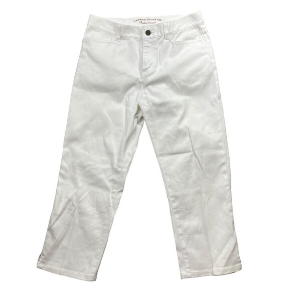 Lauren Jean Co.  Ralph Lauren 2 White Denim Jeans Cotton‎ Blend Classic Midcalf - Picture 5 of 7